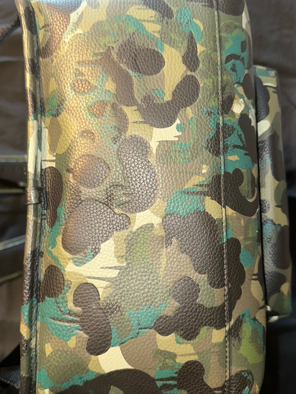 COACH League Green Camo Leather Backpack with Black Accents - Picture 7 of 8